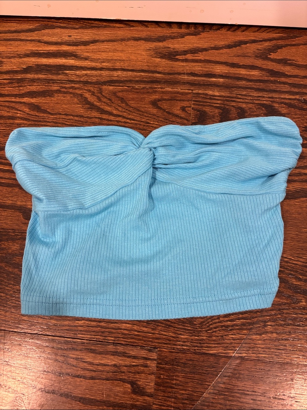 SHEIN Light Blue Ribbed Twist-Front Tube Crop Top